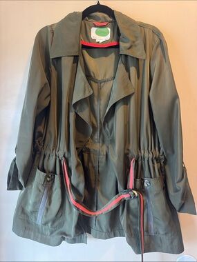 Anthropologie Olive Utility Jacket with Orange Trim